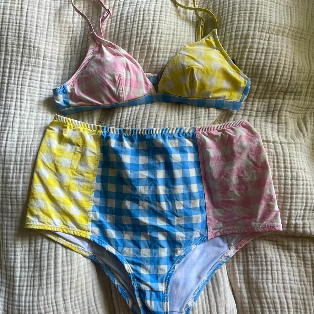 J. Crew gingham colorblock high waist bikini